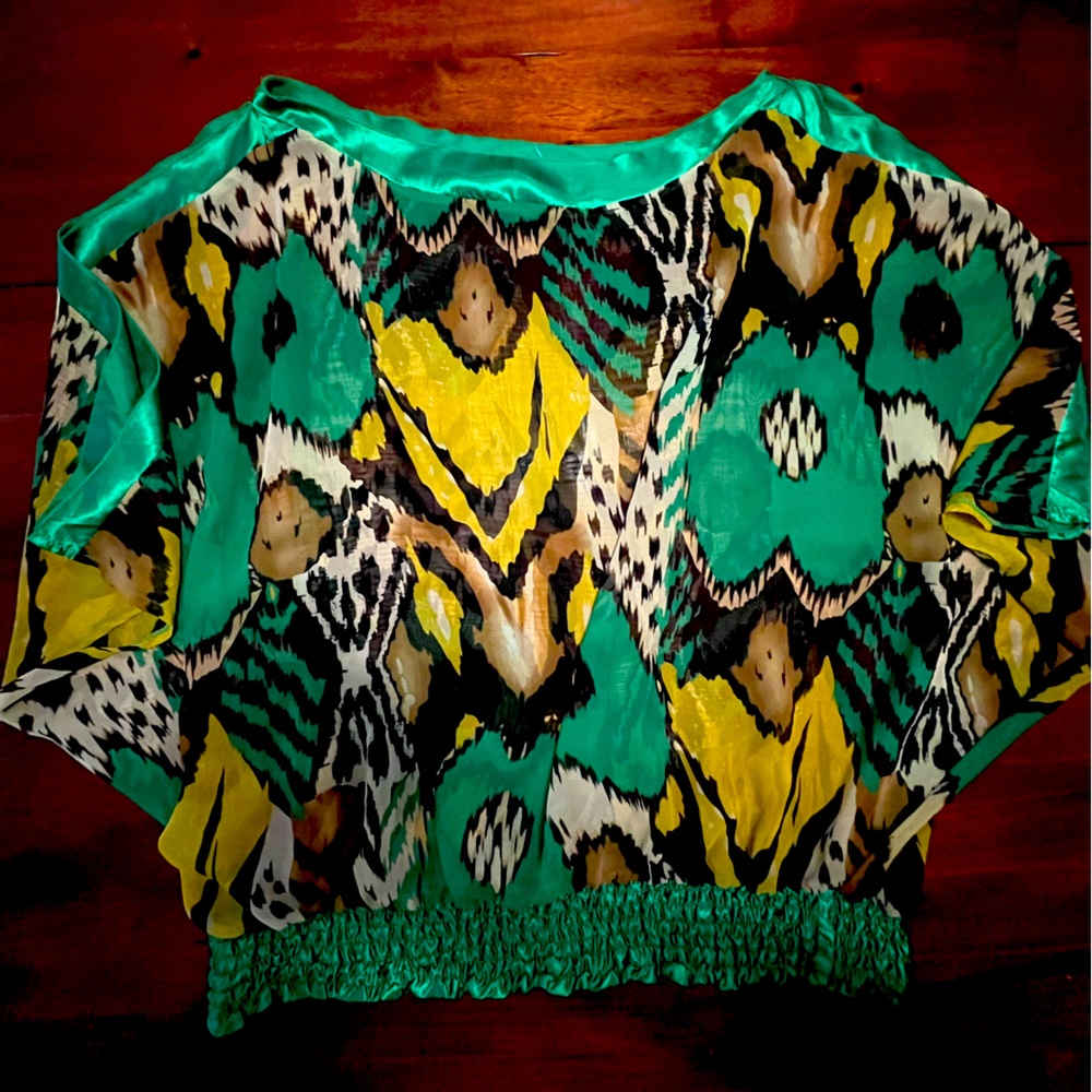 Jamie Nicole Collection Mixed Print Ruched Trim Top Size 4X
